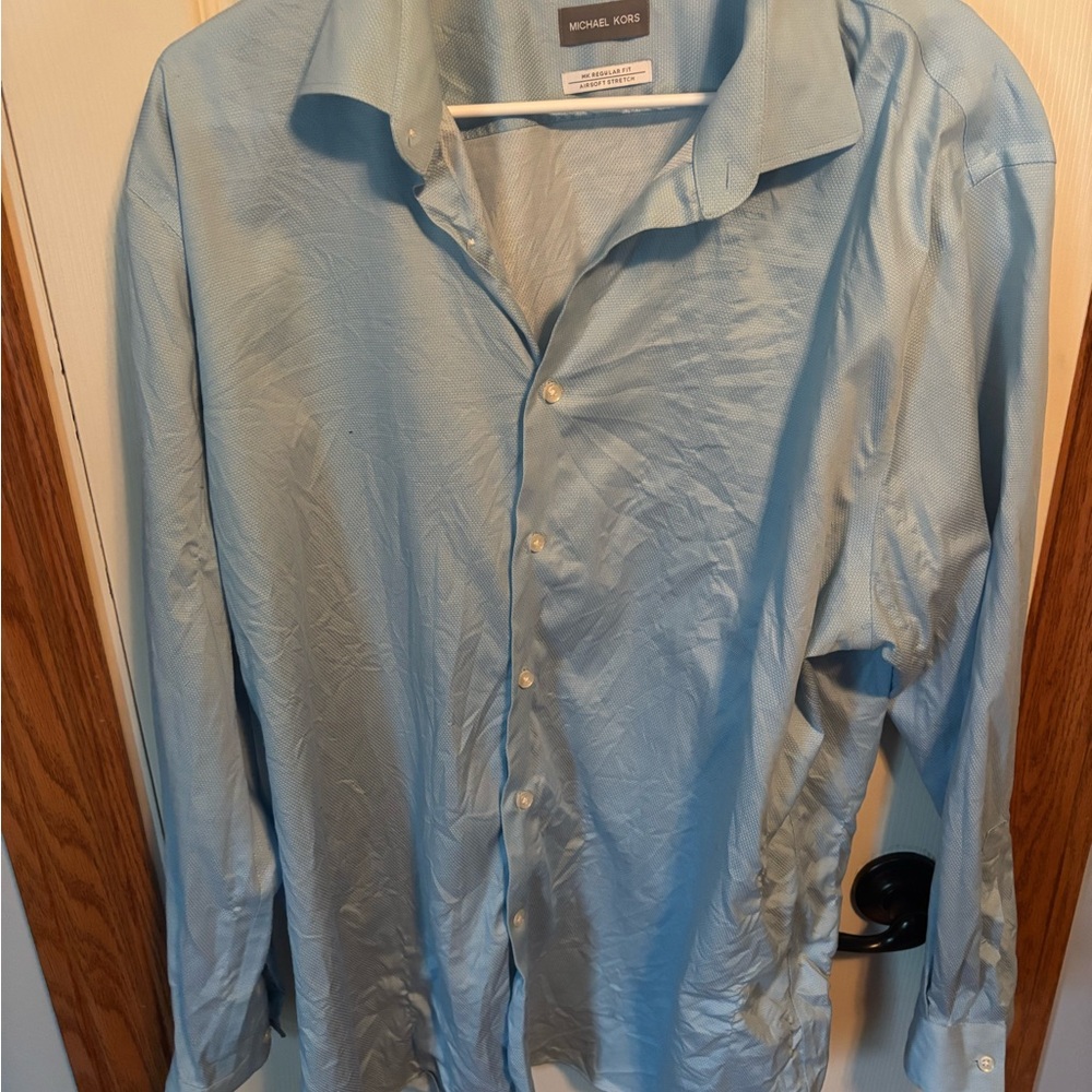 Michael Kors Blue Dress Shirt Smooth Fabric Long Sleeves
